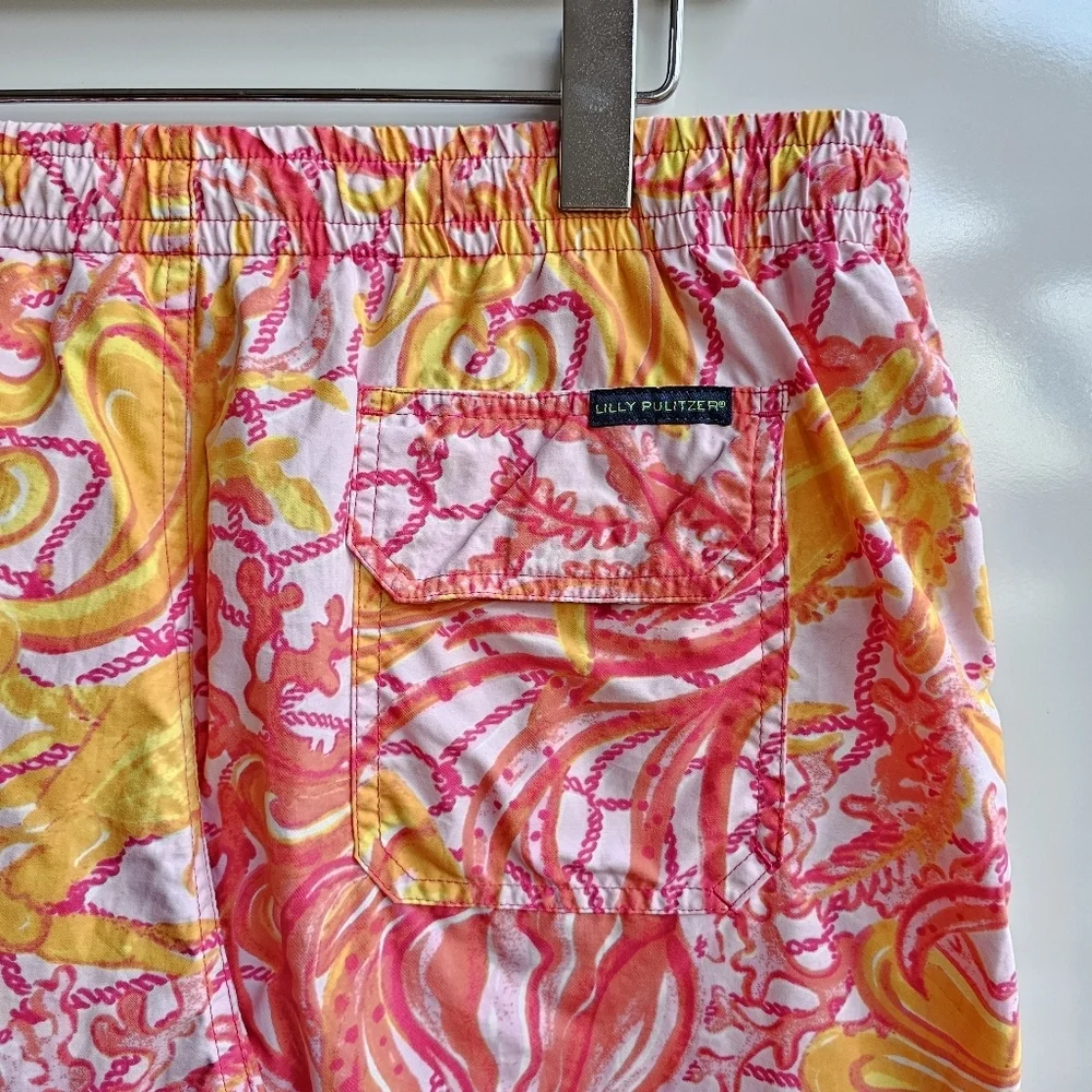 Lilly Pulitzer Men's Capri Trunk Yellow Pink Drawstring Mesh Lined Swim Shorts M